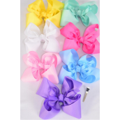 Hair Bow Jumbo Center Ribbon Bowtie Grosgrain Bow-tie/DZ **Pastel** Alligator Clip,Bow-6"x 6" Wide,2 White,2 Yellow,2 Blue,2 Purple,2 Pink,1 Mint Green,1 Hot Pink,7 Color Mix,Clip Strip & UPC Code