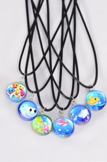 Necklace Shark Double Sided Glass Globe Dome / 12 pcs = Dozen  match 03439  Pendant Size - 1.25" Wide , Necklace 18" Long Extension Chain , 2 of each Style Asst , Hang Tag & OPP Bag & UPC Code