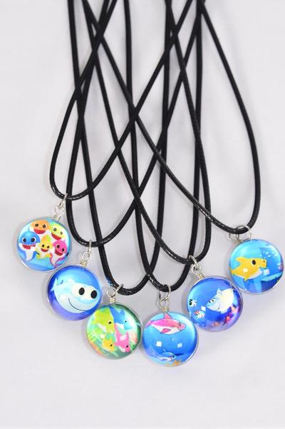 Necklace Shark Double Sided Glass Globe Dome / 12 pcs = Dozen  match 03439  Pendant Size - 1.25" Wide , Necklace 18" Long Extension Chain , 2 of each Style Asst , Hang Tag & OPP Bag & UPC Code
