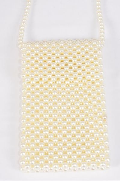 Pearl Bags Women Handbags Ladies Evening Party Shoulder Bag Beaded Messenger Crossbody Bags Phone Purse/PC **Ivory** Handmade,Size-7"x 4.25" Wide,OPP Bag & UPC Code