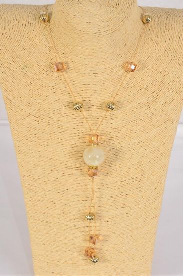 Necklace Trendy Marble Like Rhinestone Bezel Ivory / 12 pcs = Dozen Ivory , 30'' Chain , Display Card & OPP Bag & UPC Code