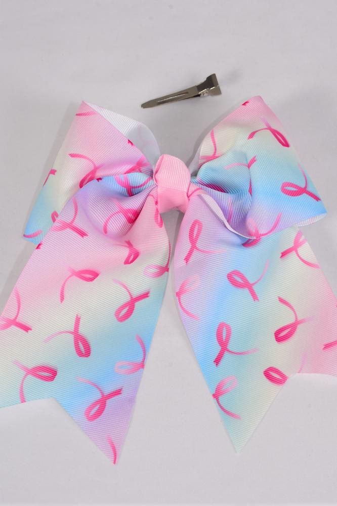 Hair Bow Extra Jumbo Long Tail Cheer Type Bow Tiedye Pink Ribbon