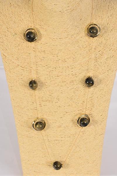 Necklace Trendy Marble Like Rhinestone Bezel Black / 12 pcs = Dozen Black , 30'' Chain , Display Card & OPP Bag & UPC Code