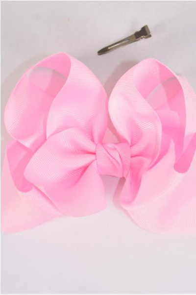 Hair Bow Jumbo Baby Pink Grosgrain Bow-tie / 12 pcs Bow = Dozen Baby Pink , Alligator Clip , Size - 6" x 5" Wide , Clip Strip & UPC Code
