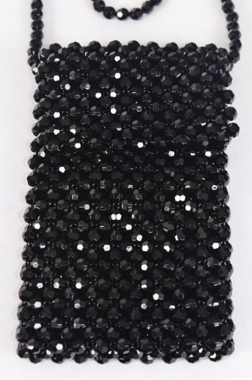 Purse Acrylic Bags Women Handbags Ladies Evening Party Shoulder Bag Beaded Messenger Crossbody Bags Phone Purse / PC Black , Handmade , Size - 7" x 4.25" Wide , OPP Bag & UPC Code