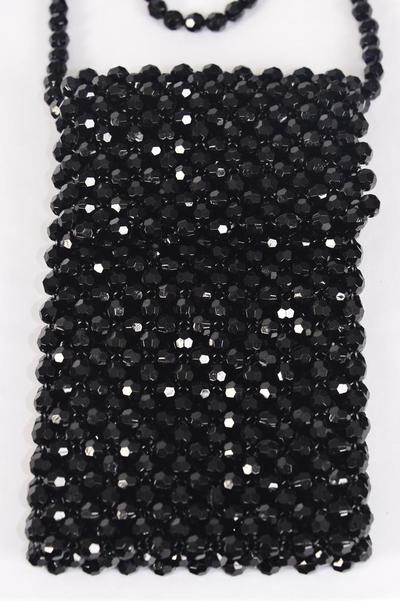 Purse Acrylic Bags Women Handbags Ladies Evening Party Shoulder Bag Beaded Messenger Crossbody Bags Phone Purse / PC Black , Handmade , Size - 7" x 4.25" Wide , OPP Bag & UPC Code