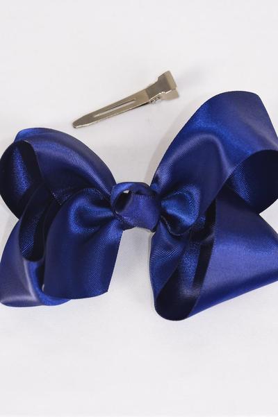 Hair Bow Large Satin Navy Bow-tie / 12 pcs Bow = Dozen Navy , Alligator Clip , Size-4"x 3" Wide , Clip Strip & UPC Code