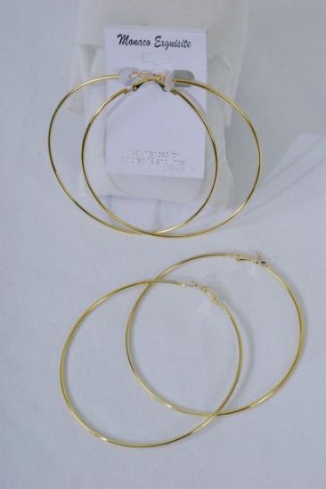 Earrings Metal Loop Gold 8 cm Wide/DZ **Gold**Size-3" Wide,Earring Card & OPP Bag & UPC Code