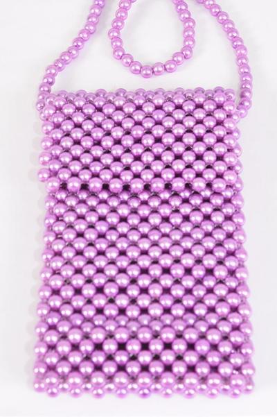 Pearl Bags Women Handbags Ladies Evening Party Shoulder Bag Beaded Messenger Crossbody Bags Phone Purse/PC **Lavender** Handmade,Size-7"x 4.25" Wide,OPP Bag & UPC Code