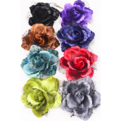 Silk Flower Rose Mesh Black Lace Dark Multi Alligator Clip/DZ **Dark Multi** Size-5" Wide,Alligator Clip & Pin,2 Black,2 Brown,2 Red,2 Teal Blue,1 Gray,1 Purple,1 Blue,1 Green,8 Color Mix,W Ha -