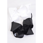 Headband Horseshoe Grosgrain Bow-tie Black &amp; White/DZ **Black &amp; White** Bow Size-6&quot;x 5&quot;,6 Black,6 White Mix,Hang Tag &amp; UPC Code,Clear Box