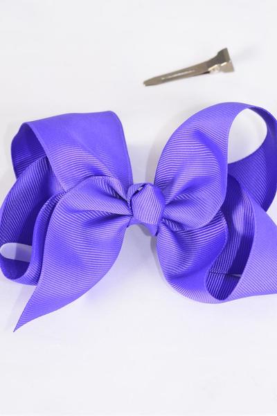 Hair Bow Jumbo Delphinium Grosgrain Bow-tie / 12 pcs Bow = Dozen  Alligator Clip , Size - 6" x 5" Wide , Clip Strip & UPC Code