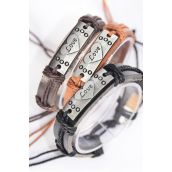 Bracelet Real Leather Band Heart W Love Words/DZ **Unisex** Adjustable,4 of each Color Mix,Individual Hang tag & OPP Bag & UPC Code