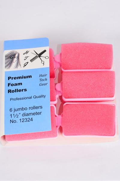 Foam Rollers 6 ct Jumbo / 12 Bag = Pack  Size-1 1/2" Dia Wide , Choose Black Or Hot Pink Colors , Individual OPP bag & UPC Code , 6 pcs per Bag , 12 Bag = Pack 