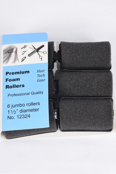 Foam Rollers 6 ct Jumbo / 12 Bag = Pack  Size-1 1/2" Dia Wide , Choose Black Or Hot Pink Colors , Individual OPP bag & UPC Code , 6 pcs per Bag , 12 Bag = Pack 