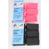 Foam Rollers 6 ct Jumbo/DZ Size-1 1/2&quot; Dia Wide,Choose Black Or Hot Pink Colors,Individual OPP bag &amp; UPC Code