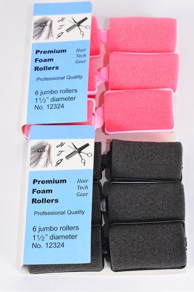 Foam Rollers 6 ct Jumbo / 12 Bag = Pack  Size-1 1/2" Dia Wide , Choose Black Or Hot Pink Colors , Individual OPP bag & UPC Code , 6 pcs per Bag , 12 Bag = Pack 