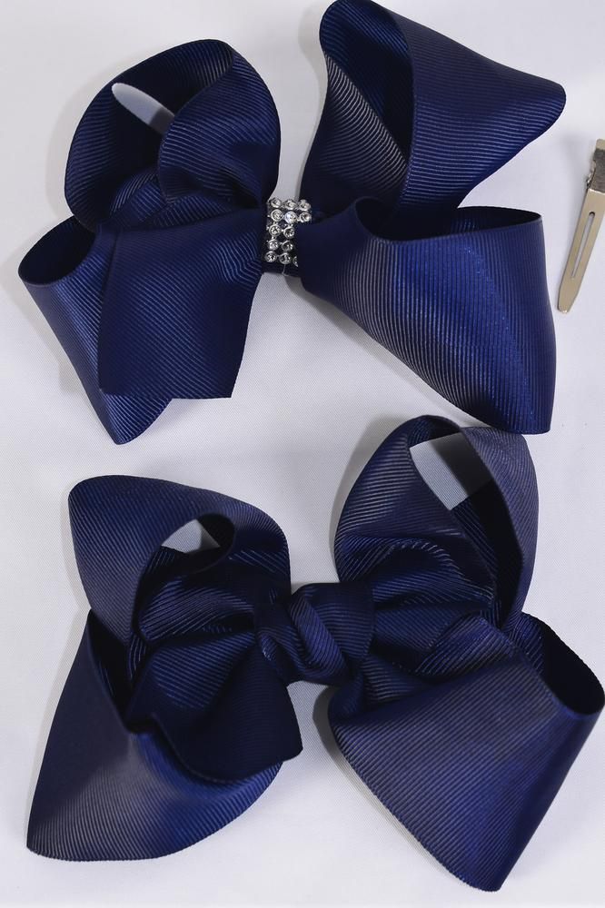 Hair Bow Jumbo Navy Alligator Clip 6"x 5" Grosgrain Bowtie/DZ **Navy