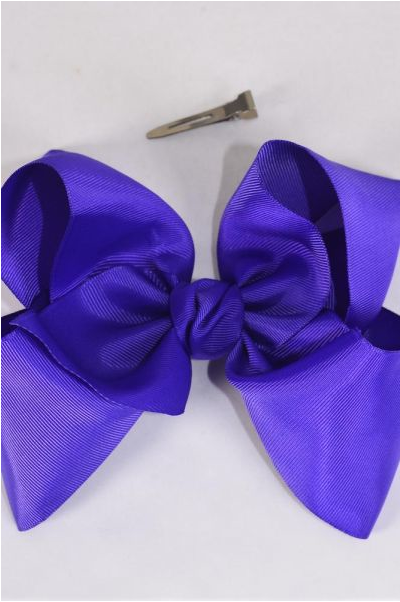 Hair Bow Jumbo Purple Grosgrain Bow-tie / 12 pcs Bow = Dozen Alligator Clip , Size-6"x 5" Wide , Clip Strip & UPC Code