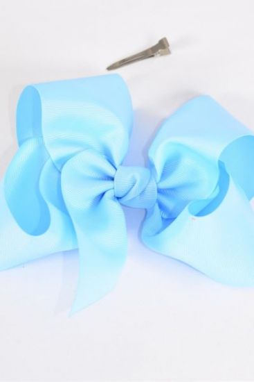 Hair Bow Jumbo Sky Blue Grosgrain Bow-tie / 12 pcs Bow = Dozen  Sky Blue , Alligator Clip , Size - 6" x 5", Clip Strip & UPC Code