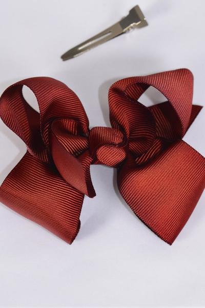 Hair Bow Large Brown Grosgrain Bow-tie /  12 pcs Bow = Dozen  Brown - Alligator Clip , Size - 4" x 3" Wide , Clip Strip