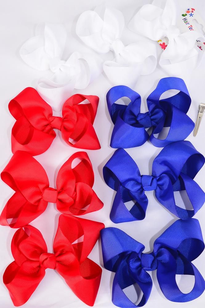 Hair Bows Large 36 pcs 4th of July Patriotic Grosgrain Bowtie Red White