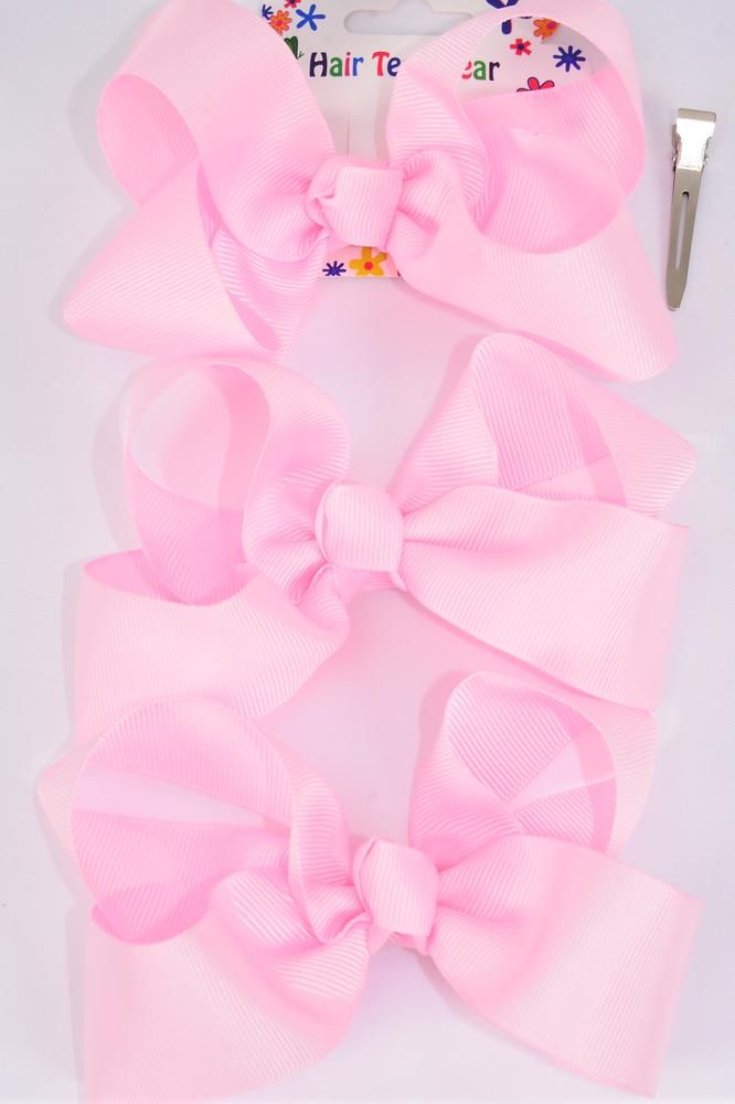 Hair Bows Large 36 pcs Grosgrain Bowtie Baby Pink / 12 card = Dozen