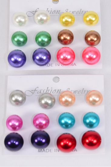Earrings 6 Pair ABS Pearls Multi 14 mm 16 mm Mix Post / 12 card = Dozen Post , Size -14 mm 16 mm Size Mix , 6 of each Pattern Asst , Earring Card & OPP Bag & UPC Code , 6 Pair per Card , 12 Card = Dozen