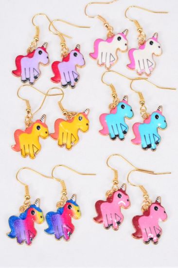 Earrings Baby Unicorn Enamel Color Asst / 12 pair = Dozen match 25757 Fish Hook , 2 Of each Pattern Asst , Earring Card & OPP Bag & UPC Code