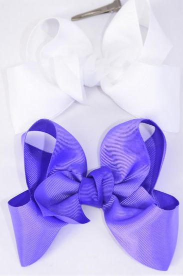 Hair Bow Jumbo Lilac & White Mix Grosgrain Bow-tie/DZ **Lilac & White Mix** Size-6"x 5" Wide,Alligator Clip,6 Lilic,6 White Color Asst,Clip Strip & UPC Code