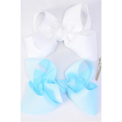 Hair Bow Jumbo Light Blue & White Mix Grosgrain Bow-tie/DZ **Light Blue & White Mix** Size-6"x 5" Wide,Alligator Clip,6 of each Pattern Asst,Clip Strip & UPC Code
