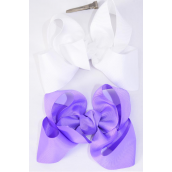 Hair Bow Jumbo Wisteria & White Mix Grosgrain Bow-tie/DZ **Wisteria & White Mix** Size-6"x 5" Wide,Alligator Clip,6 of each Color Asst,Clip Strip & UPC Code