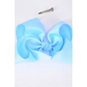 Hair Bow Jumbo Light Blue Grosgrain Bow-tie/DZ **Light Blue** Size-6"x 5",Alligator Clip,Clip Strip & UPC Code