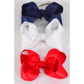 Hair Bow Extra Jumbo Cheer Type Bow Red White Navy Mix Grosgrain Bow-tie/DZ **Alligator Clip** Size-8&quot;x 7&quot; Wide,4 Red,4 White,4 Navy Mix,Clip Strip &amp; UPC Code