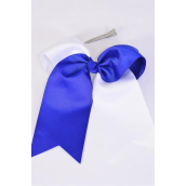 Hair Bow Extra Jumbo Long Tail cheer type Bow 2-Tone Royal Blue &amp; White Mix Cheer Bow Type Grosgrain Bow-tie/DZ Royal Blue &amp; White Mix,Alligator Clip,Size-6.5&quot;x 6&quot; Wide,Clip Strip &amp; UPC Code