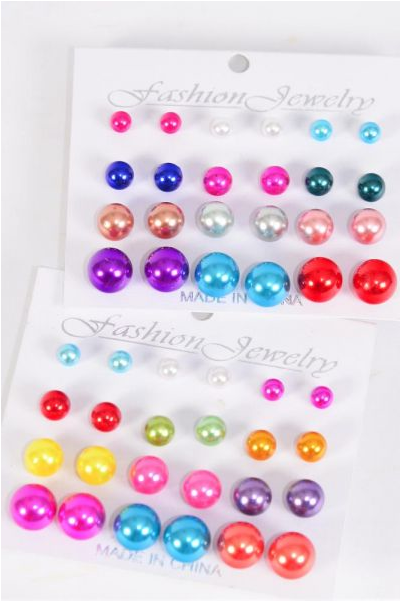 Earrings 12 pair ABS Pearl 6 8 10 12 mm Mix Multi / 12 card = Dozen Post , Size - 6 ,8 , 10 , 12 mm Mix , 6 of each Assortment Mix , Earring Card & Opp Bag & UPC Code,each Card have 12 pair , 12 Card = Dozen
