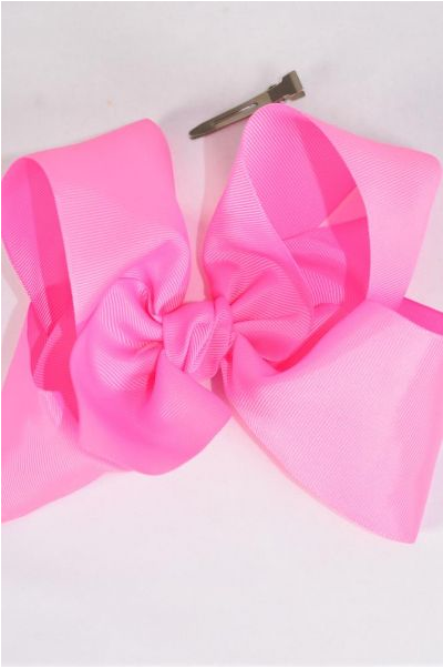 Hair Bow Jumbo Hot Pink Grosgrain Bow-tie / 12 pcs Bow = Dozen  Hot Pink , Size - 6" x 5" Wide , Alligator Clip , Clip Strip & UPC Code
