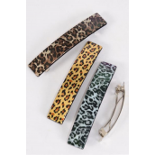 Hair Barrette French Clip Brush Stroked Leopard Mix/DZ **French Clip** Size-4.5&quot;x 1&quot; Wide,4 of each Color Asst,Hang Card &amp; Individual OPP Bag &amp; UPC Code