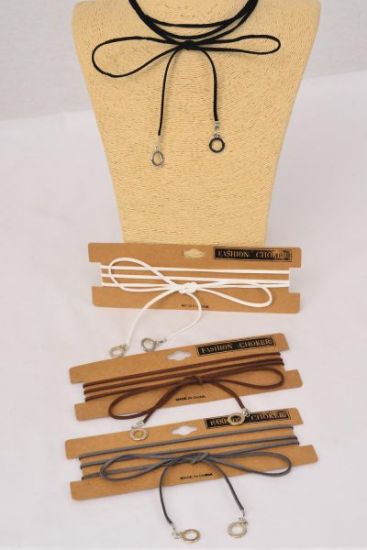 Necklace Faux Suede Cord String Wrap Bolo Tie Choker Metal Accent On Bottom/DZ Color-3 Black,3 Brown,3 Gray,3 White,4 Color Asst,Display Card & OPP Bag & UPC Code