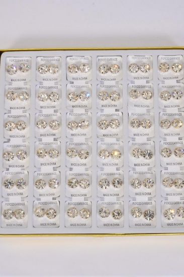 Earrings 12 mm Clear Rhinestones Earrings Silver / 36 pair per Disply Silver , Unisex , Post , 3 Dozen Display Box