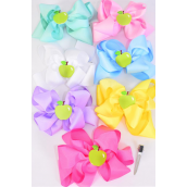 Hair Bow Jumbo Double Layered Apple Charm Pastel Grosgrain Bow-tie/DZ **Pastel** Alligator Clip,Size-6&quot; x 6&quot; Wide,2 White,2 Pink,2 Yellow,2 Lavender,2 Blue,1 Hot Pink,1 Mint Green,7 Color Mix,Clip Strip &amp; UPC Code