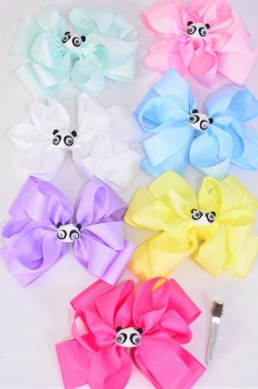 Hair Bow Jumbo Double Layered Panda Bear Grosgrain Bowtie/DZ **Pastel** Size-6"x 6" Wide,Alligator Clip,2 White,2 Baby Pink,2 Lavender,2 Hot Pink,2 Mint Green,1 Blue,1 Yellow,7 Color Asst,Clip Strip & UPC Code