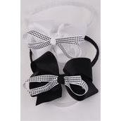 Headband Horseshoe Houndtooth Grosgrain Bow-tie/DZ Bow Size-6"x 5" Wide,6 Black & 6 White Mix,Hang Tag & UPC Code, Clear Box