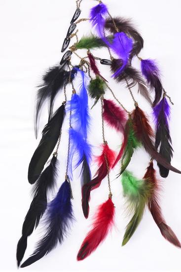 Feather Hair Extensions Dark Multi / 12 pcs = Dozen Size-10" Long , 2 of each Color Asst , Display Card & OPP Bag & UPC Code 