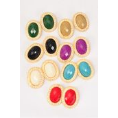 Earrings Metal Oval Gold Oval Poly Stone &amp; Pearl All Around Post/DZ **Post** Size-1.25&quot;x 1&quot; Wide,2 Red,2 Black,2 White,2 Blue,2 Purple,1 Green,1 Khaki Mix,Earring Card &amp; OPP bag &amp; UPC Code -