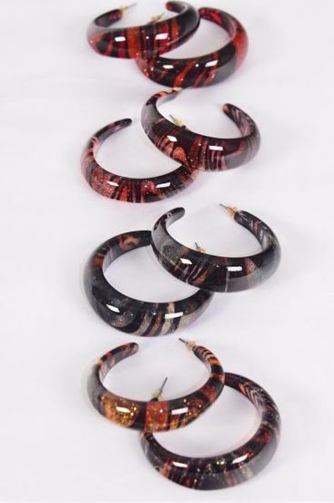 Earrings Poly Hoop Swirl Pattern Color Asst/DZ match 23510 or 23506 **Post** Size-2" Wide,3 of each Color Asst,Earring Card & OPP Bag & UPC Code