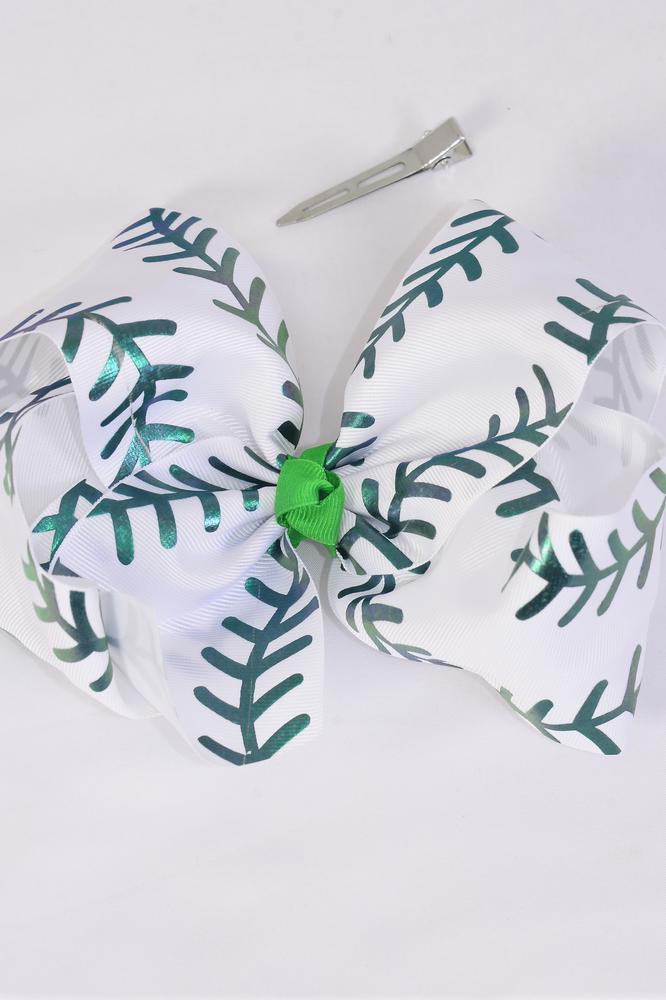 Hair Bow Jumbo Cheer Type Bow Festive Holographic Metallic XMAS Pine