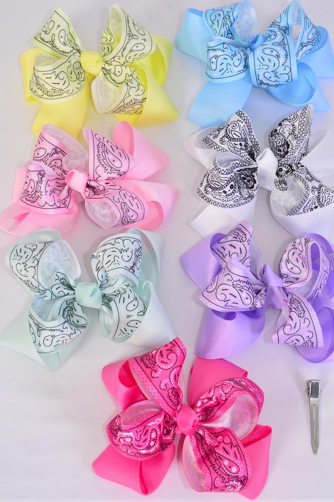 Hair Bow Jumbo Double Layered Bandana Grosgrain Bow-tie Pastel/DZ