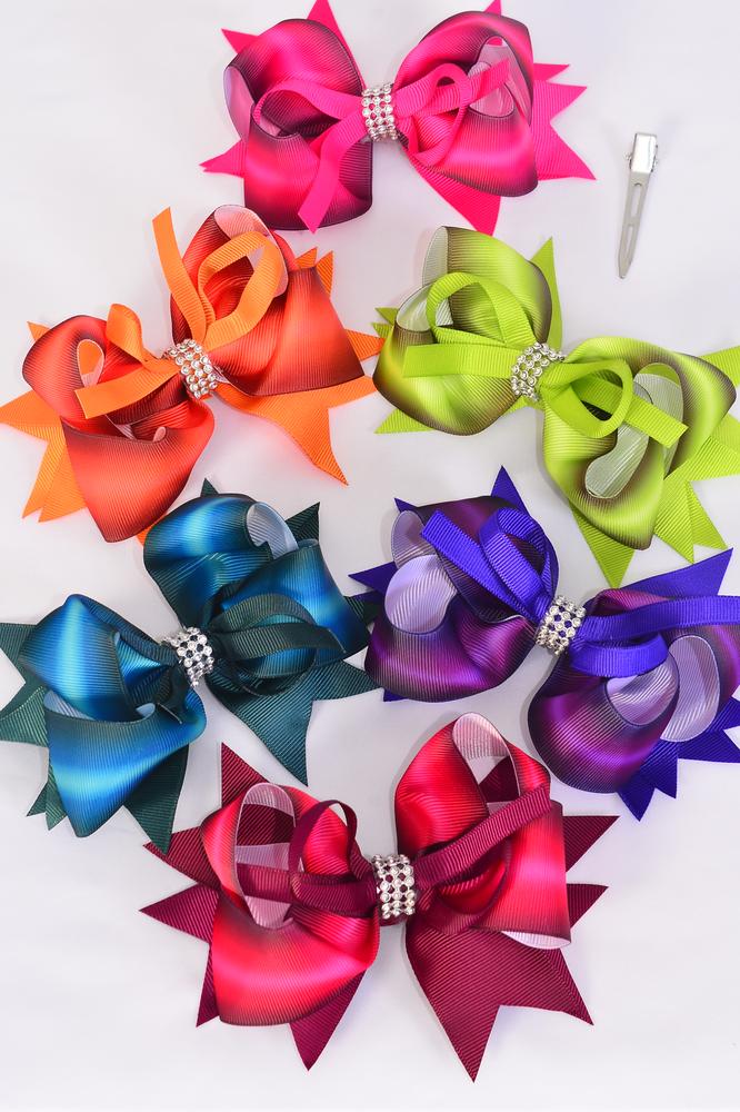 Hair Bow Jumbo Double Layered Gradient Tiedye Grosgrain Bowtie Multi