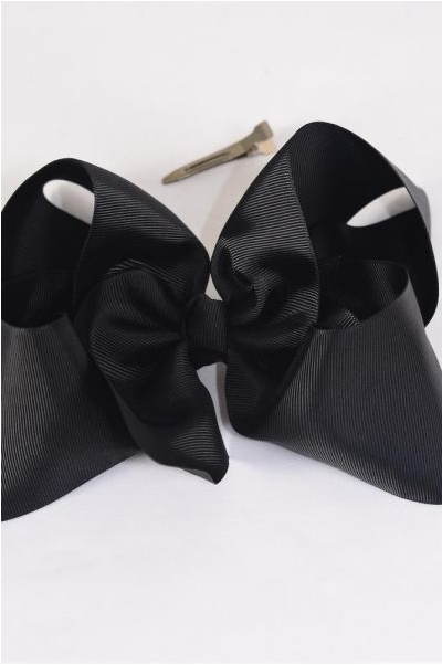Hair Bow Jumbo Black Grosgrain Bow-tie / 12 pcs Bow = Dozen Black , Alligator Clip , Size - 6" x 5" Wide , Clip Strip & UPC Code